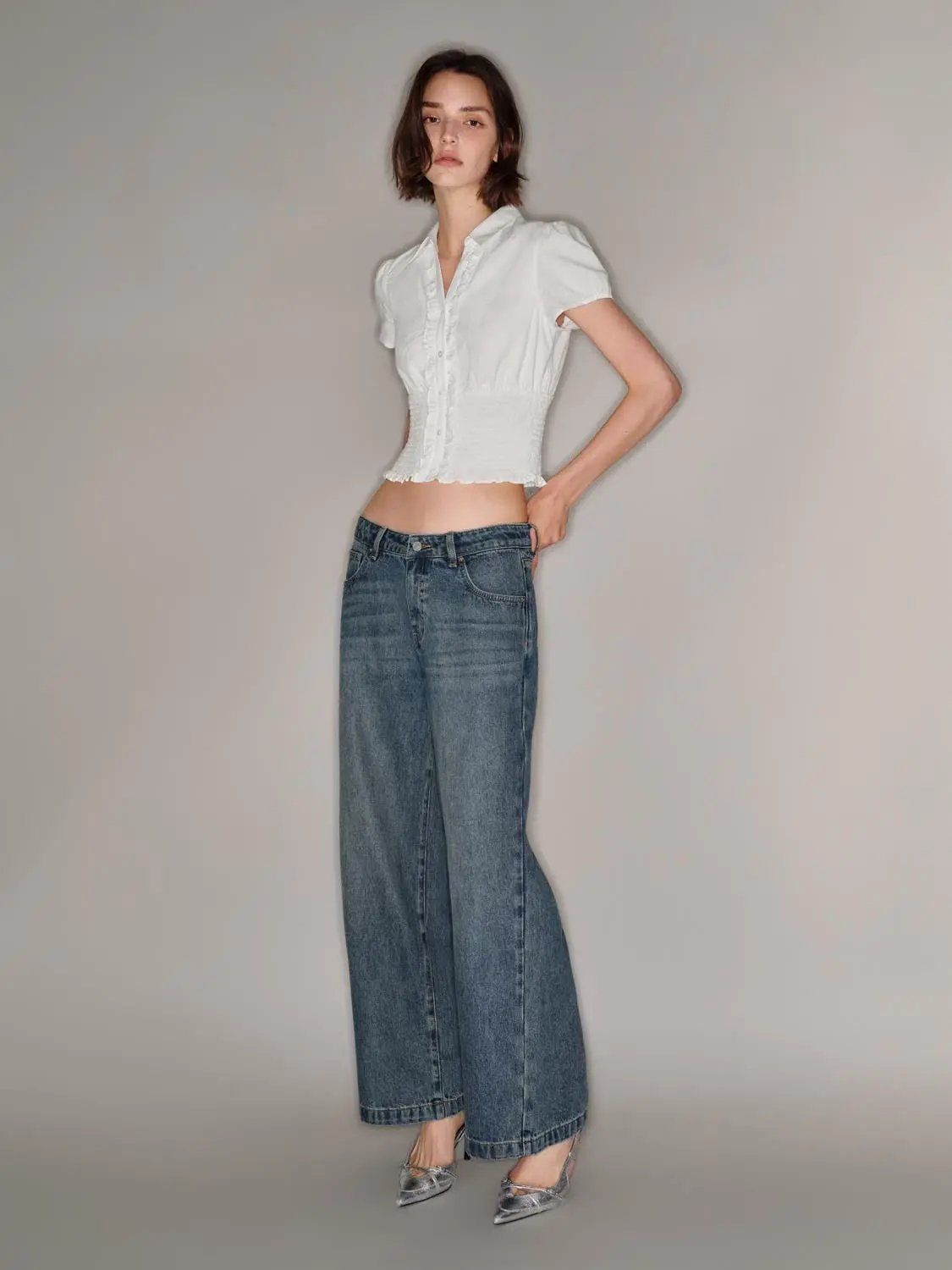 Jeans by Urban Revivo Fashion, high-waisted wide-leg denim in blue wash.