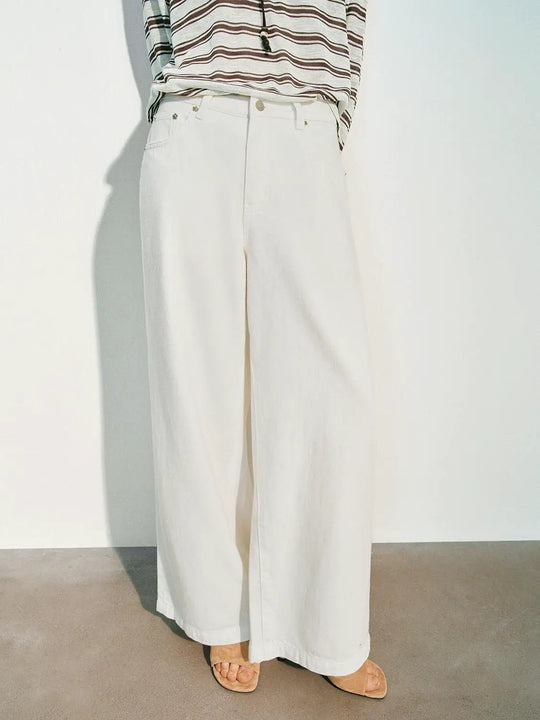Wide-leg High Waisted Plain Front Full Length Pants