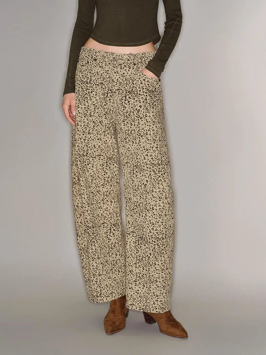 Leopard Print Wide-leg Cotton Blend Pants