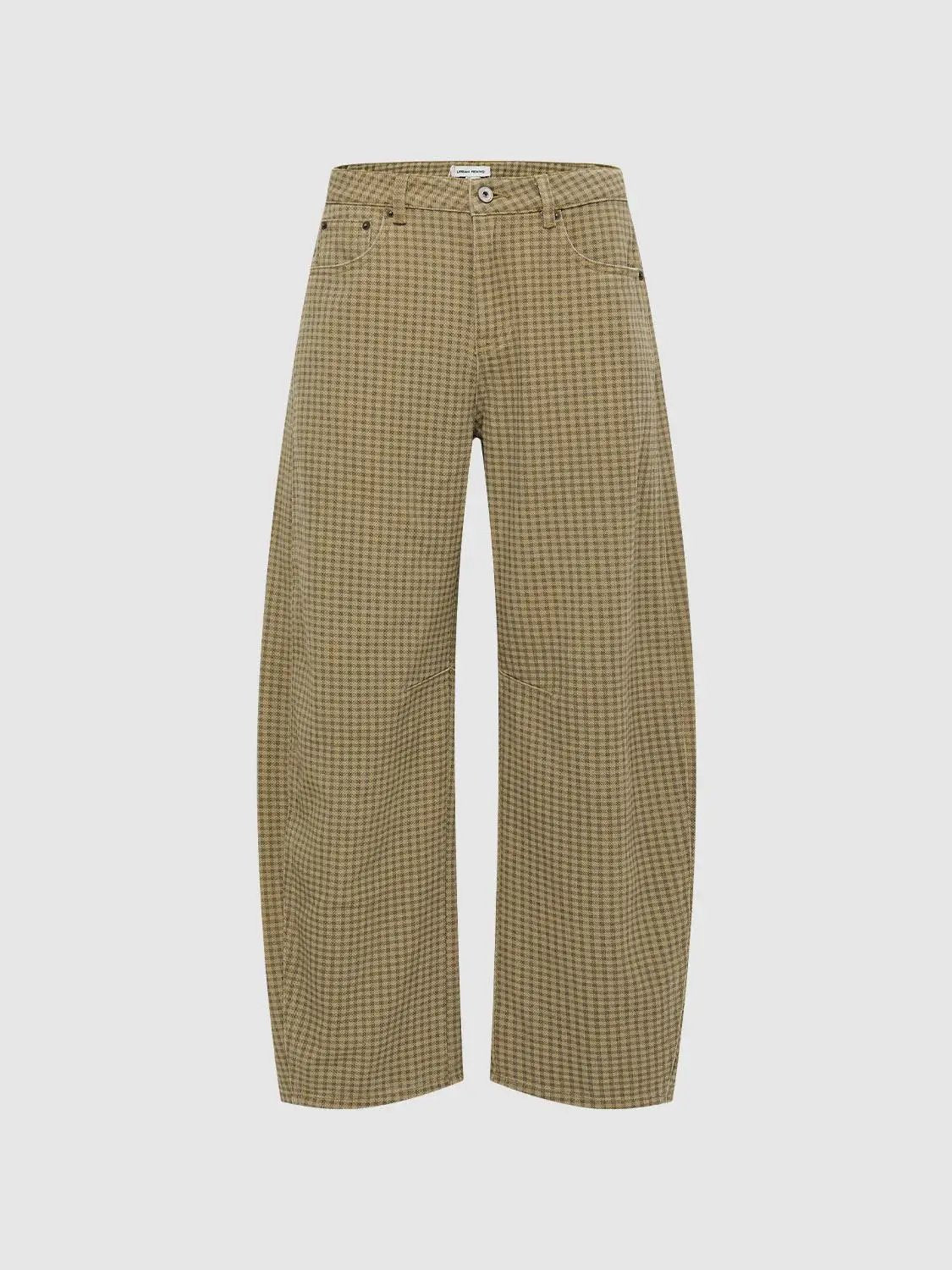 Denim jeans in tan checkered pattern, wide-leg style by Urban Revivo Fashion