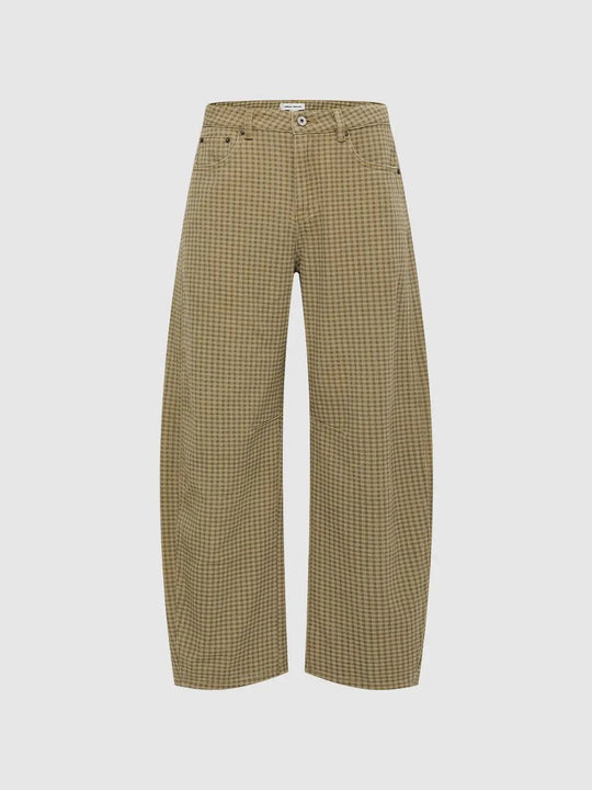 Checked Wide-leg Cotton Blend Pants