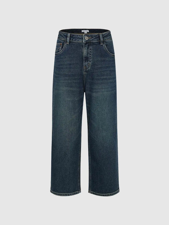 Dark Wash Vintage-Style Wide-leg Cotton Jeans
