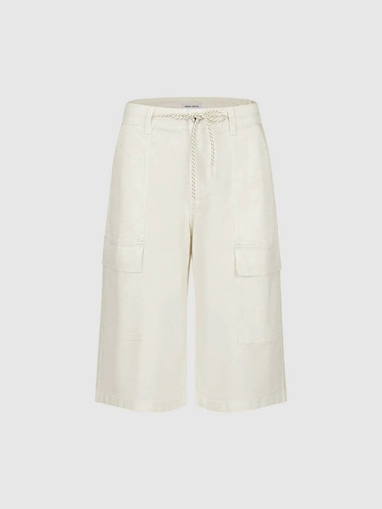 88% Cotton Drawstring Waist Wide-Leg With Front Patch Pockets Relaxed-Fit Cargo Shorts