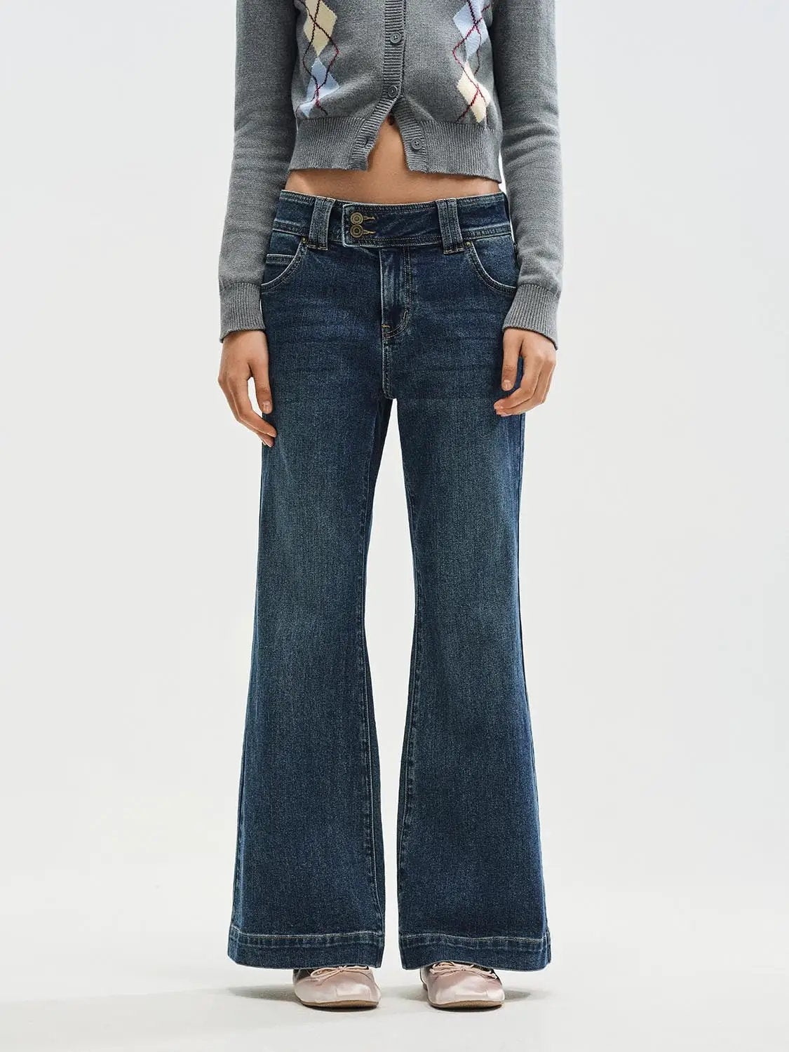 Jeans, dark blue denim, wide-leg fit, front pockets