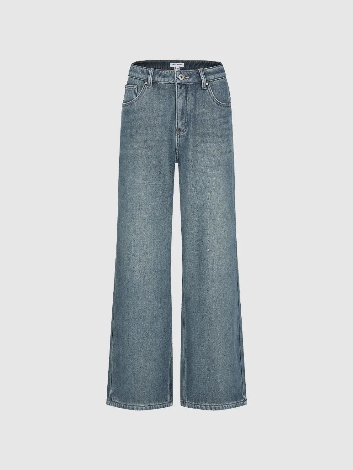 Jeans by Urban Revivo, wide-leg blue denim with light wash and five-pocket design.