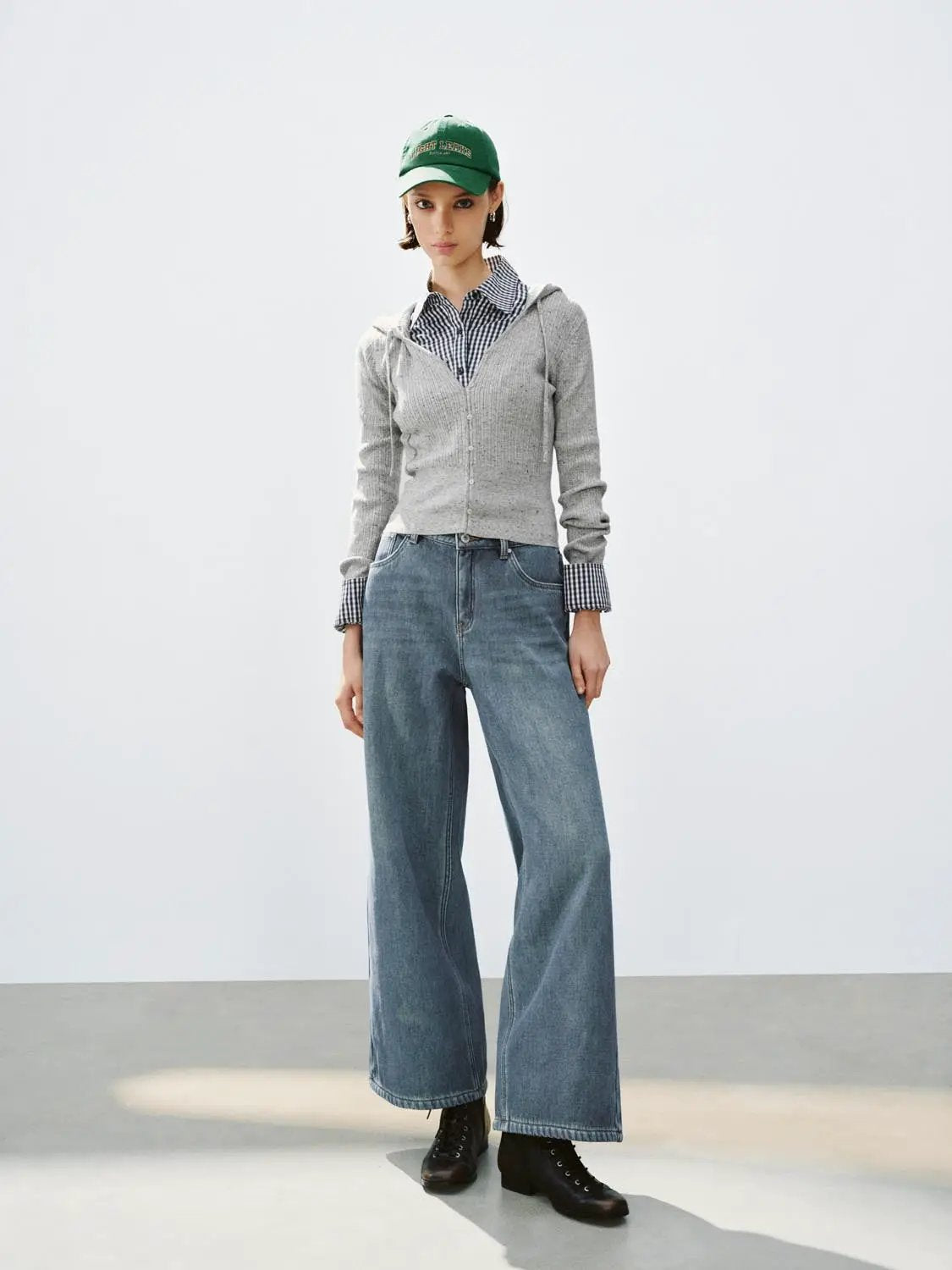 Jeans by Urban Revivo Fashion, light blue wide-leg denim worn by a female model.