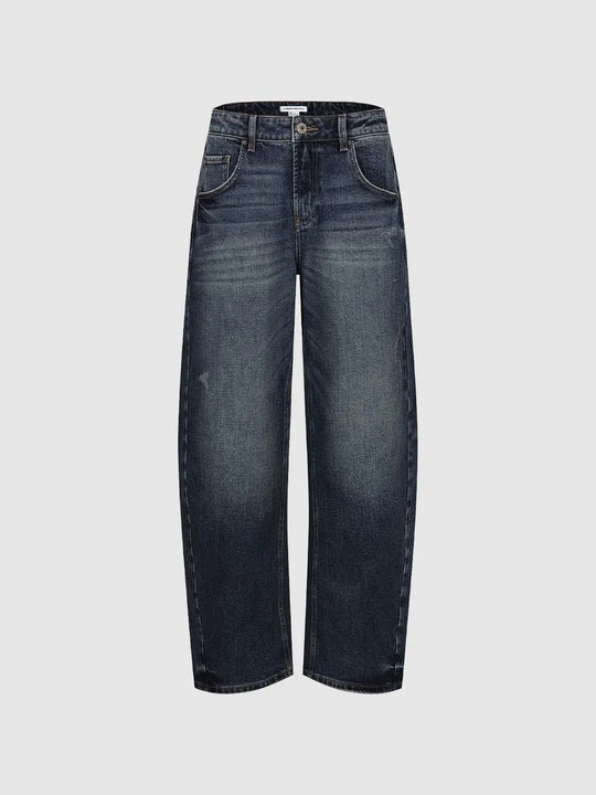 Wash Mid-rise Wide-leg Cotton Blend Jeans
