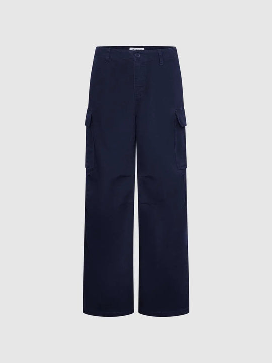 High-waisted Button Front Wide-leg Cotton Cargo Pants