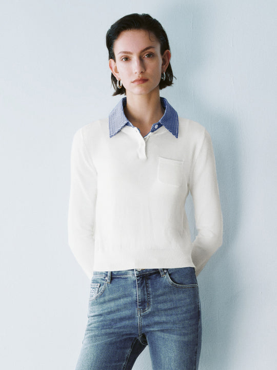 T-shirts en tricot à col à carreaux réguliers