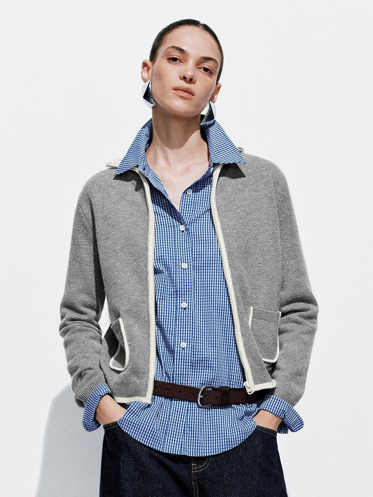 Strickjacken mit durchgehendem Reißverschluss und Kragen