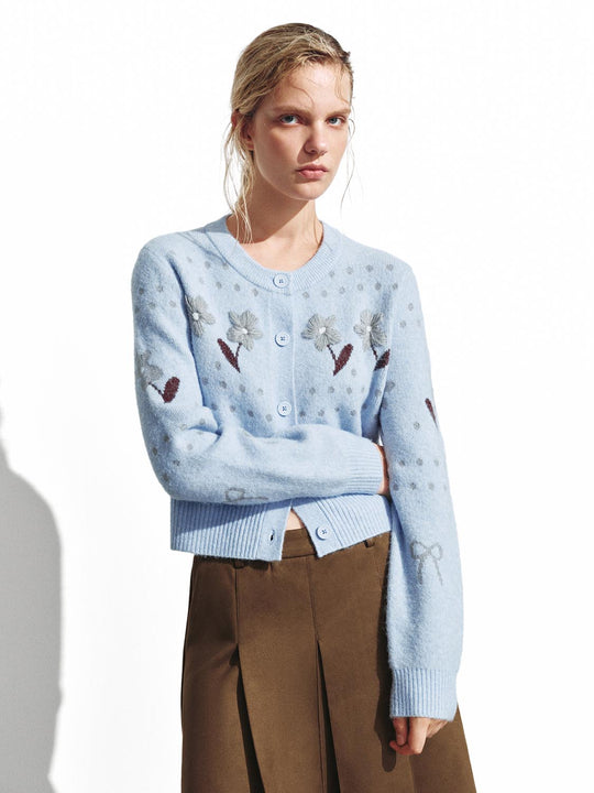 Intarsia Bow Detail Knitted Cardigans