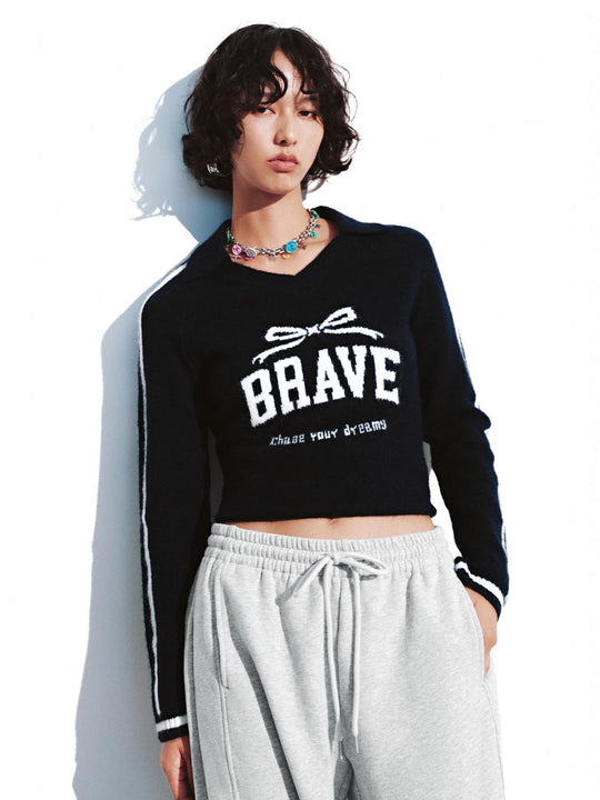 Intarsia Collared Long Sleeve Knitted T-Shirts