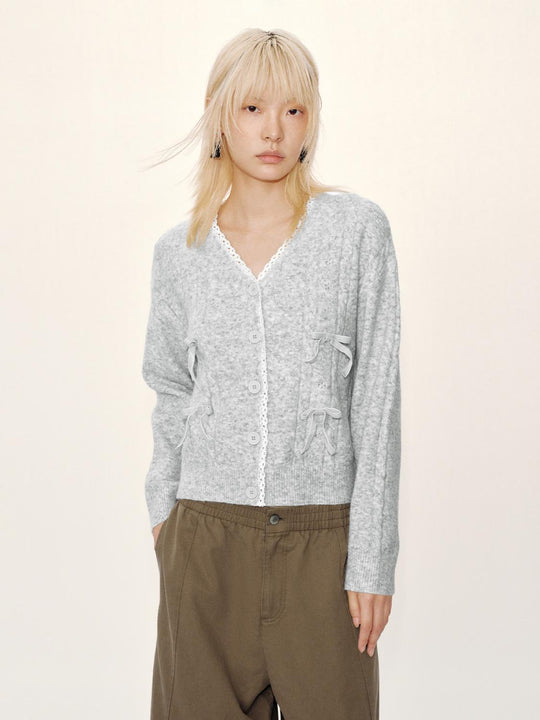Bow Detail Lace Knitted Cardigans