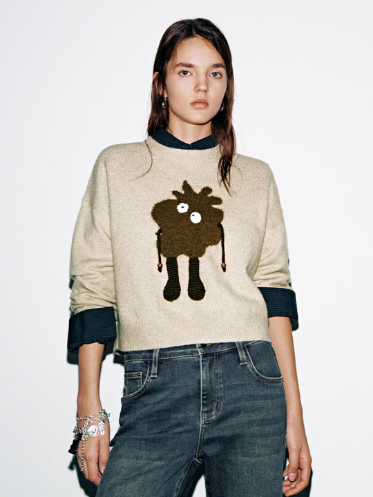 Crochet Applique Long Sleeve Knitted T-Shirts