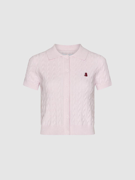 Polo Neck Cable Knitted T-Shirts