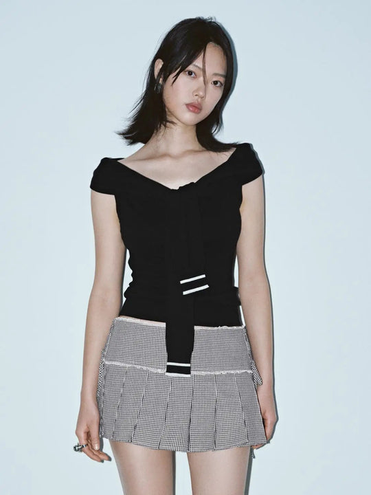 Tie Front Off Shoulder Knitted T-Shirts