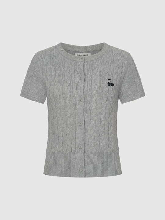 Embroidered Short Sleeve Knitted Cardigans