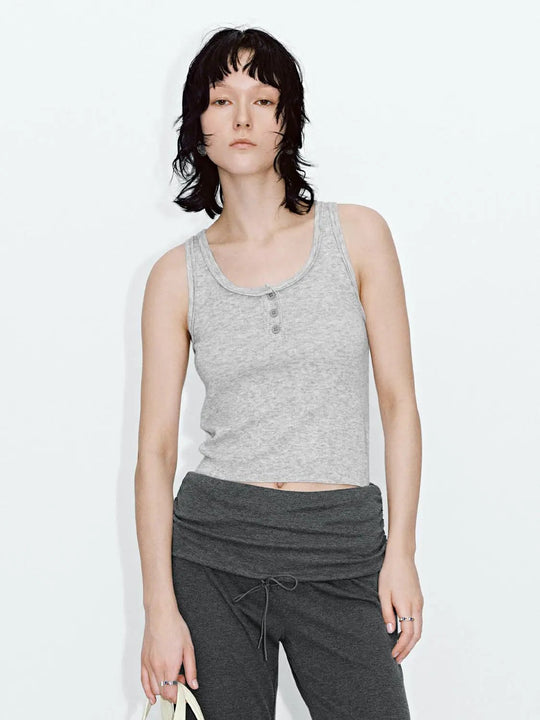 Henley Neck Sleeveless Knitted T-Shirts