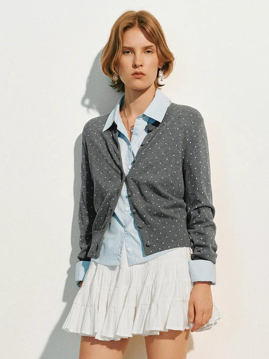 Polka Dot Knit Cotton Cardigan