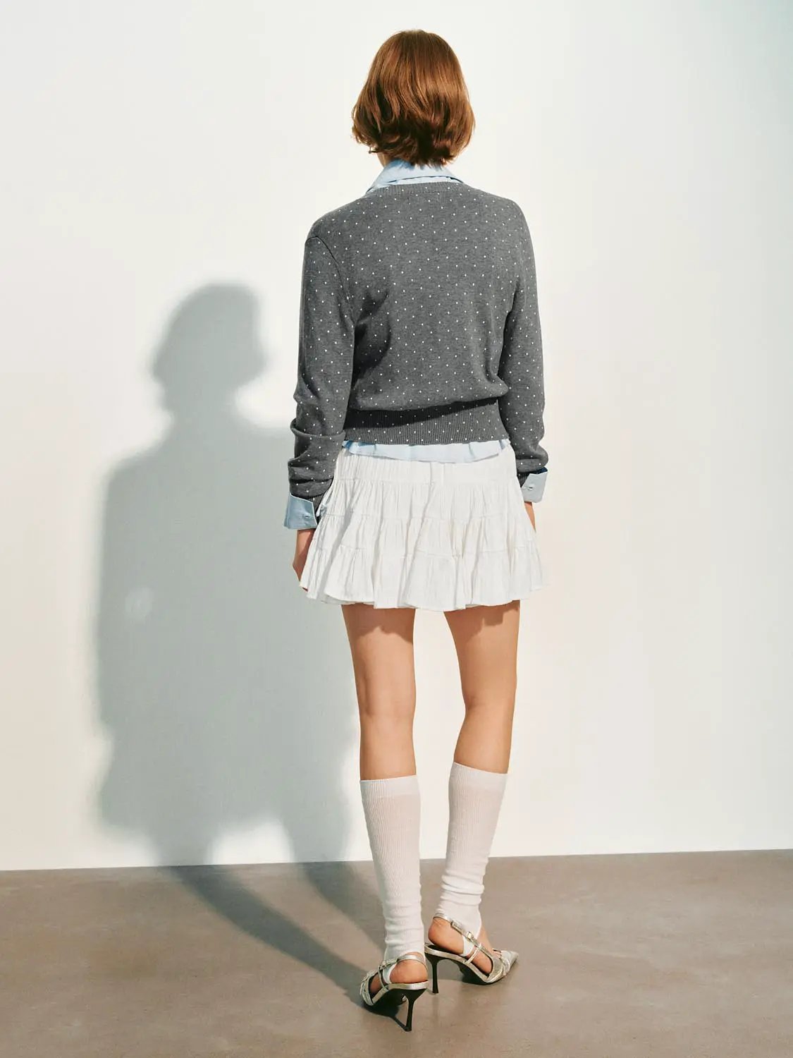 Knitted cardigan in grey with white polka dots, Urban Revivo Fashion.