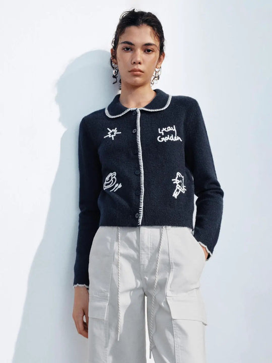 Embroidered Long Sleeve Button Front Cardigan
