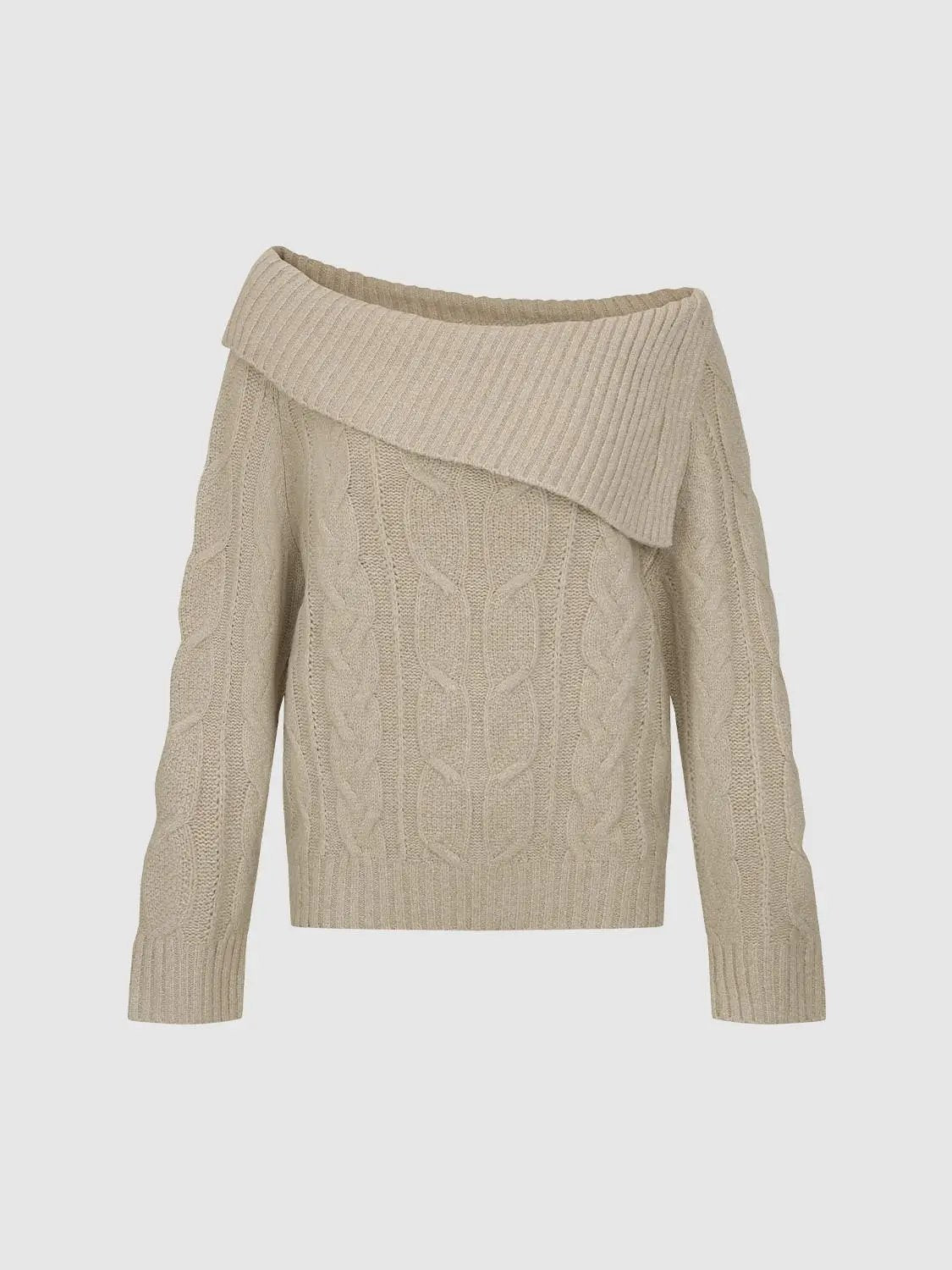 Knitted T-Shirts beige cable-knit sweater by Urban Revivo Fashion