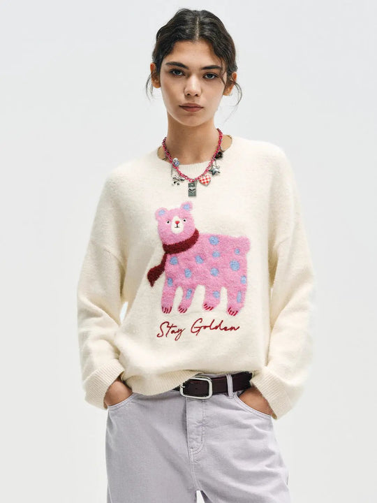 Graphic Bear Crew Neck Long Sleeve Sweater