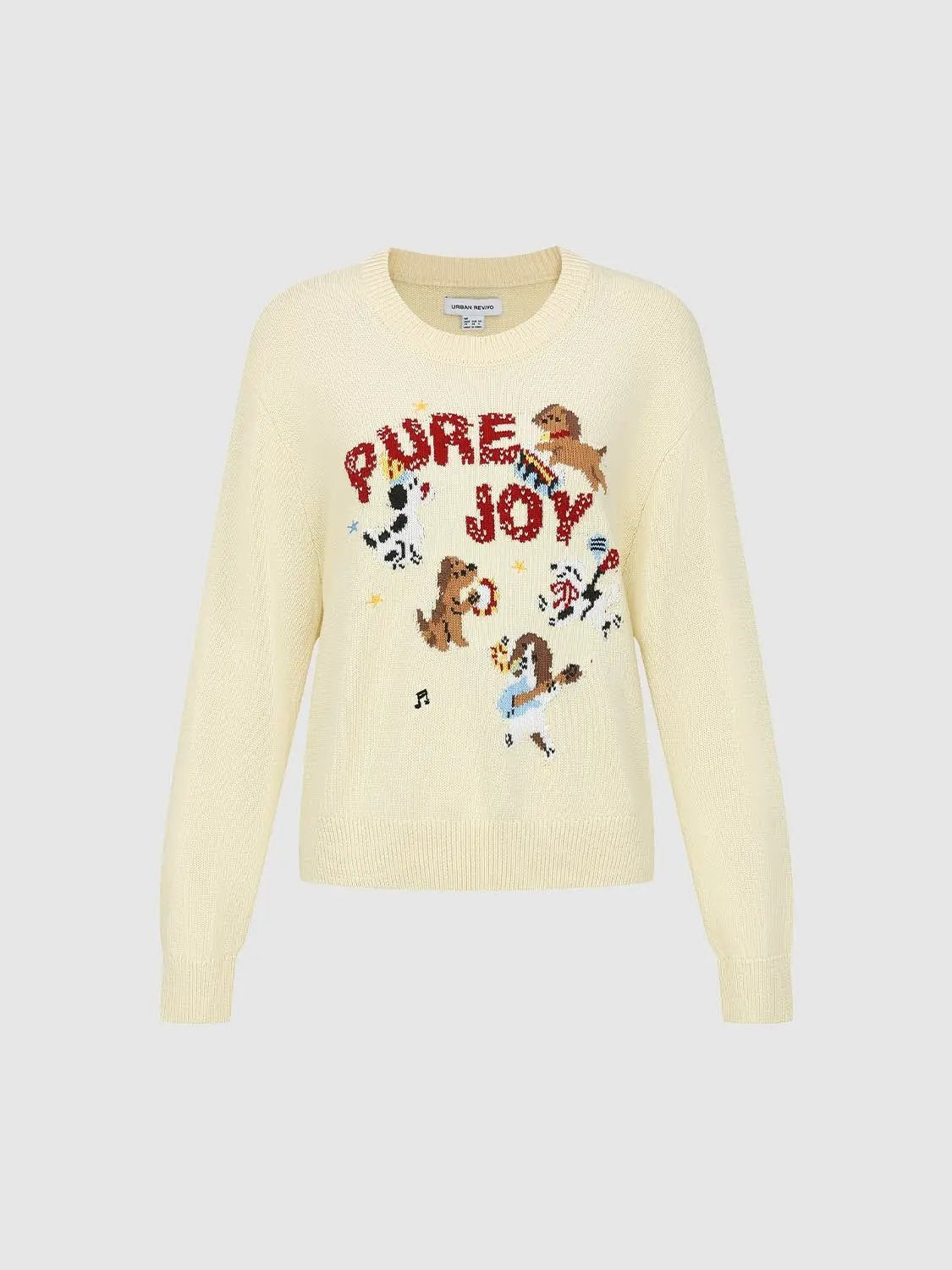 Knit T-Shirts sweater in pale yellow with Pure Joy graphic by Urban Revivo Fashion