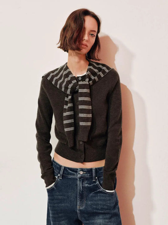 Knit Striped Shawl Button Front Long Sleeve Cardigan