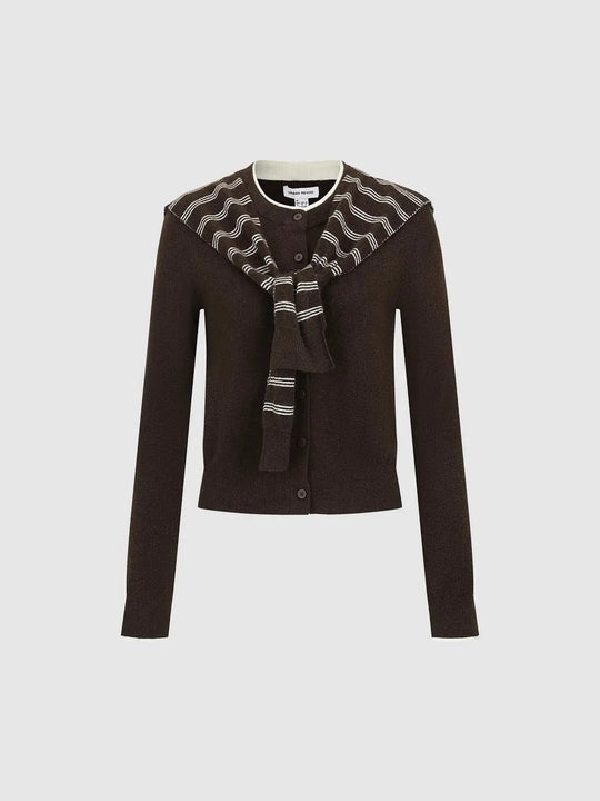 Knit Striped Shawl Button Front Long Sleeve Cardigan