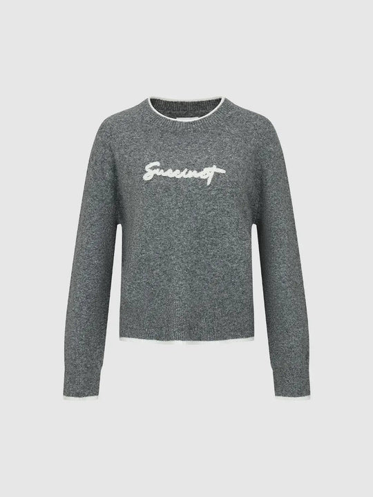 Text Logo Crew Neck Long Sleeve Knit Sweater