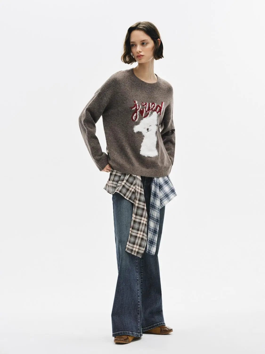 Knitwear T-shirt by Urban Revivo Fashion; brown heather knit with white graphic.