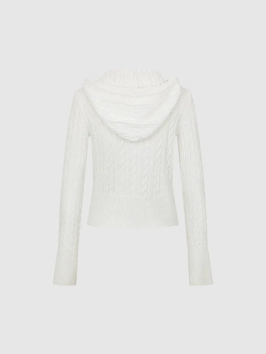 Cable Knit Hooded Long Sleeve Cotton Jacket