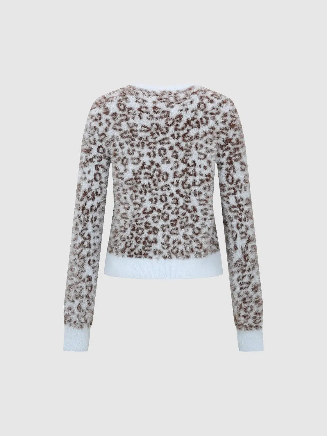 Knit Jacket in leopard print, fluffy knit with light blue ribbed cuffs and hem, Urban Revivo Fashion.