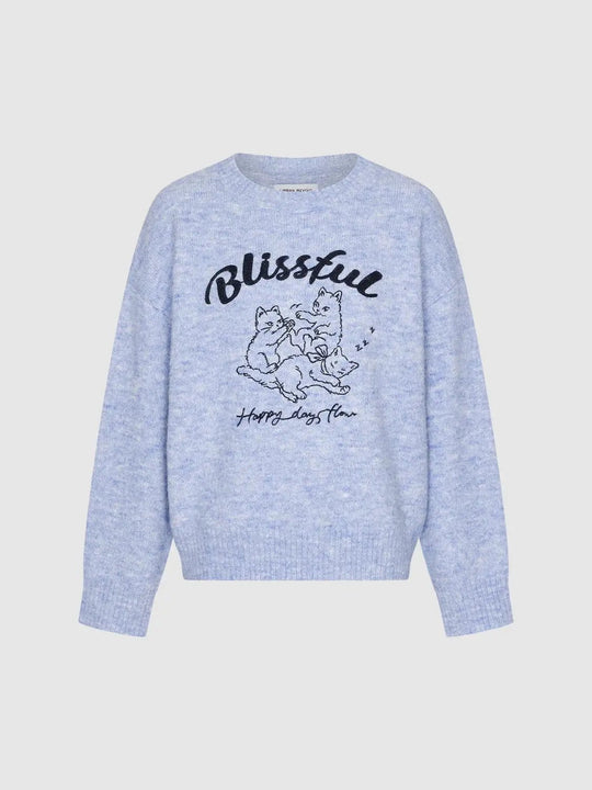 Graphic Print Crew Neck Long Sleeve Knit Sweater