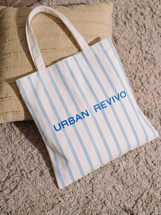 【GWP】Blue Striped Cotton Canvas Everyday Tote Bag
