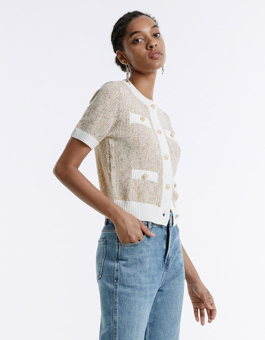 Strickjacke mit Kontrastbesatz