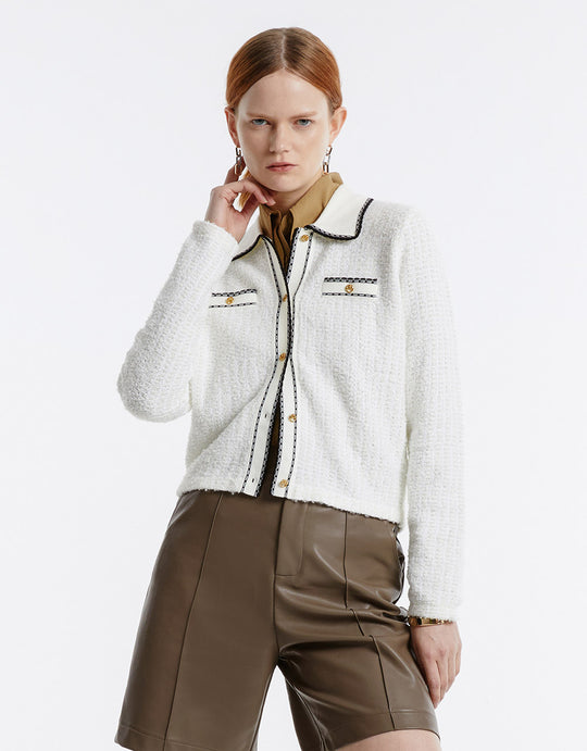 Metallic Button Cropped Cardigan